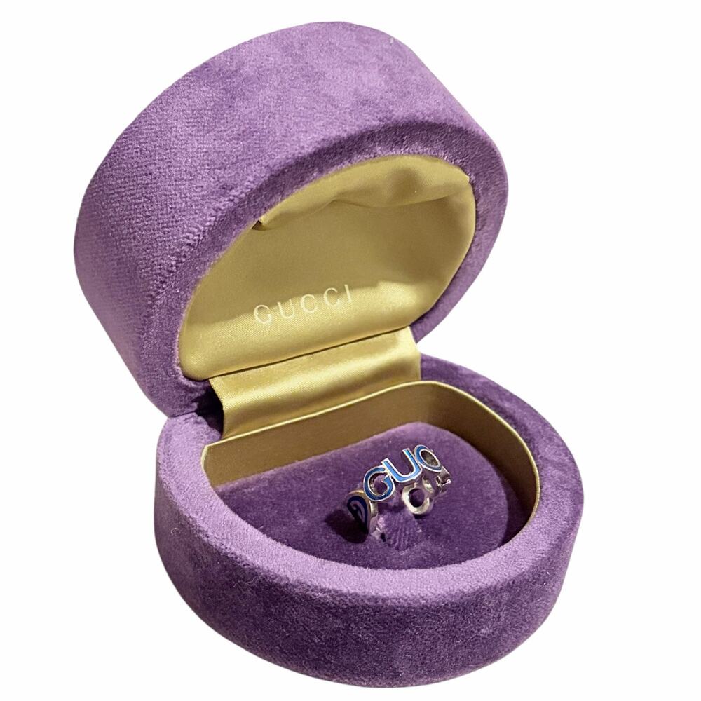 Gucci GG Sterling Silver Blue Enamel Ring | 925 Sterling | Size 7 | Box | NWOT - Picture 6 of 6
